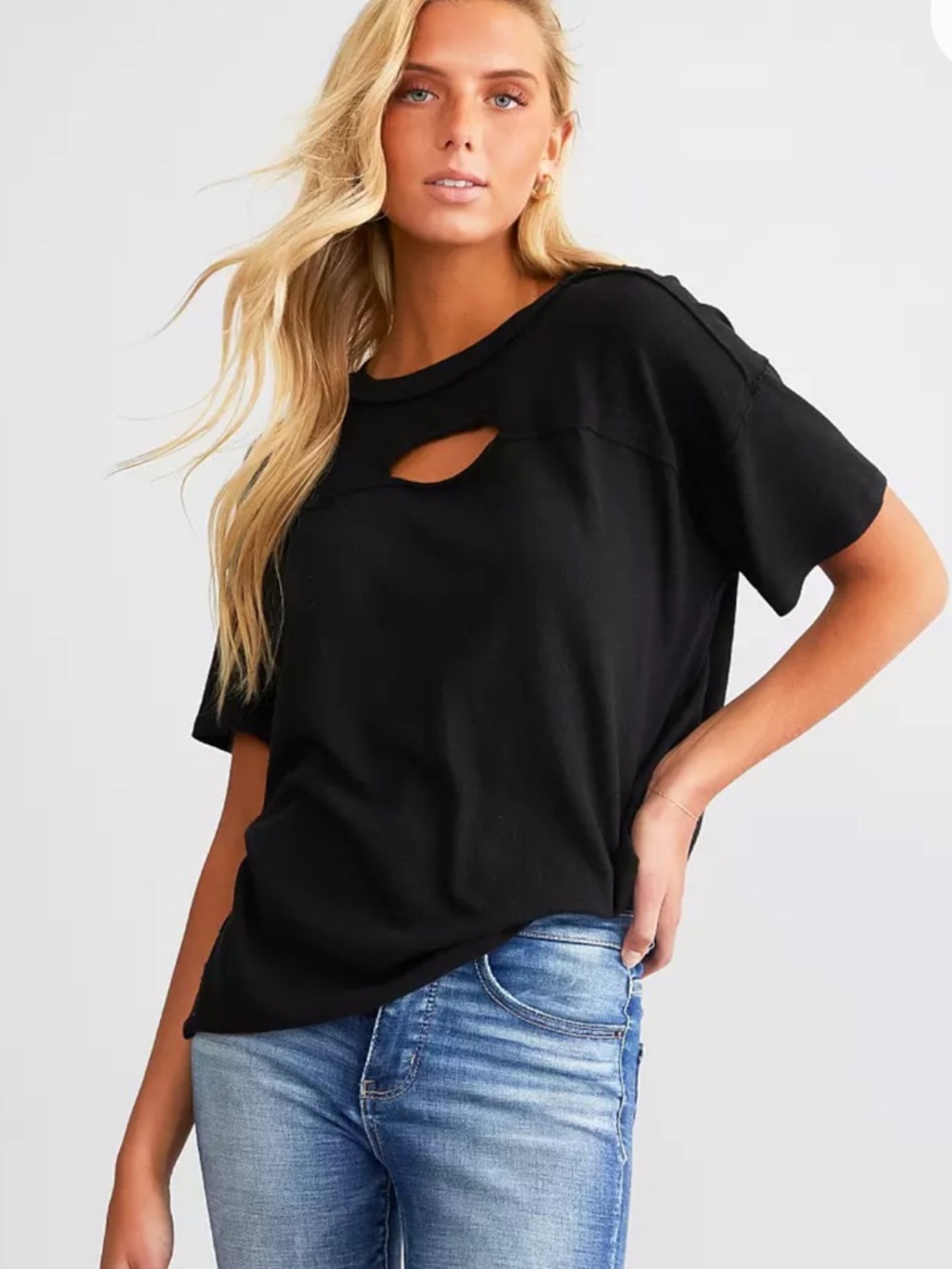 BKE Black Cutout Short Sleeve Women's Top